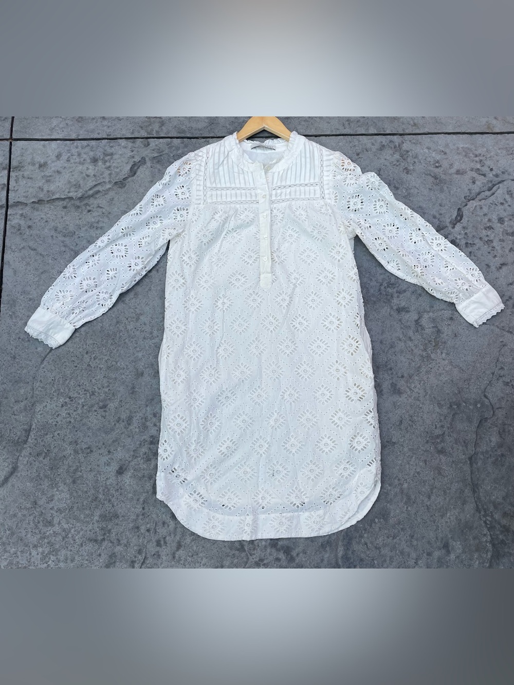 OUI Eyelet Embroidered Cotton Tunic Dress | White cream - Picture 4 of 10